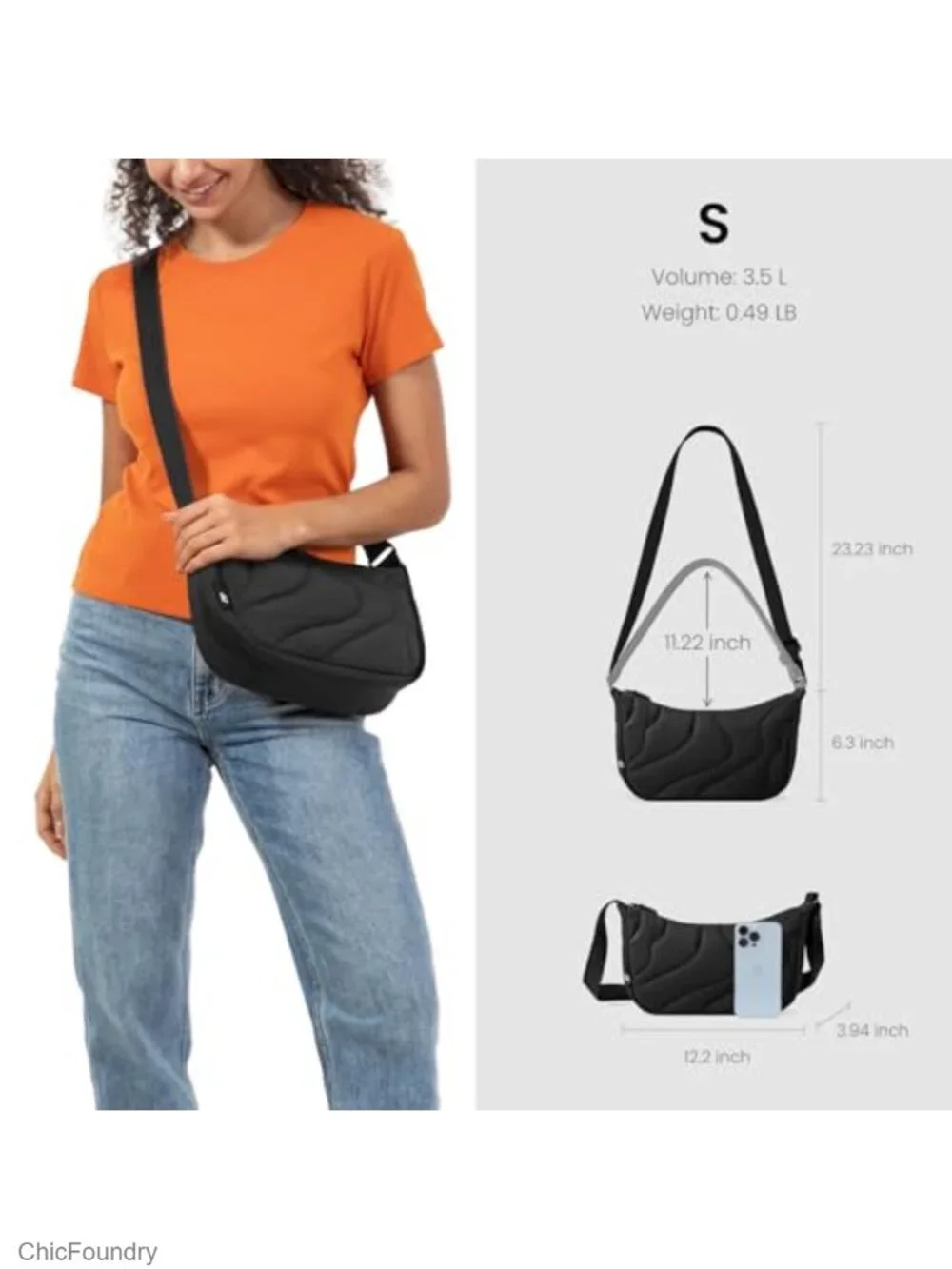 Quilted Nylon Crossbody Bag with Padded Strap, Water Resistant